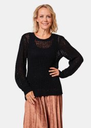 Femininer Pullover in Netzoptik mit Pailletten - schwarz - Gr. 20 von Goldner Fashion