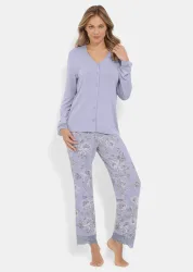 Pyjama mit Spitzendetails - hellblau / gemustert - Gr. 20 von Goldner Fashion