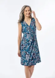 Kleid in Wickeloptik - blau / marine / geblümt - Gr. 19 von Goldner Fashion
