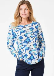 Langarmshirt mit auffälligem Muster - blau / gemustert - Gr. 21 von Goldner Fashion
