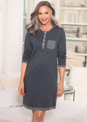 Baumwoll-Nachthemd mit Langarm - anthrazit - Gr. 20/21 von Goldner Fashion