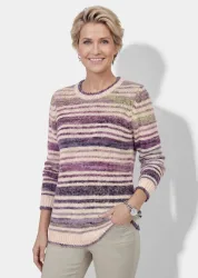 Strickpullover mit Multicolor-Streifen - beere / gemustert - Gr. 50 von Goldner Fashion