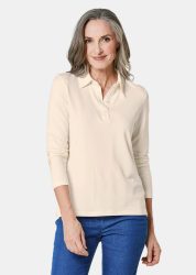 Langarm Poloshirt mit Schmuckband an Knopfleiste - cremeweiss - Gr. 25 von Goldner Fashion
