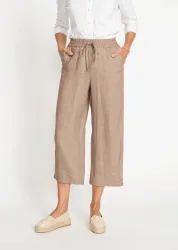 Leinenhose VERA mit weitem Bein - beige / méliert - Gr. 26 von Goldner Fashion