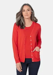 Strickjacke aus reiner Merinowolle - rot - Gr. 19 von Goldner Fashion