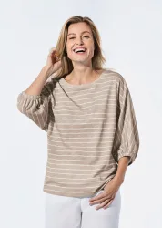Shirt aus Effektgarn - beige / weiss / geringelt - Gr. 22 von Goldner Fashion