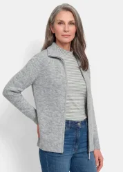 Strickjacke in Rippenstruktur mit Reissverschluss - grau / méliert - Gr. 21 von Goldner Fashion
