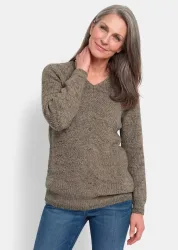 Strickpullover mit nahtlosem V-Ausschnitt - beige - Gr. 19 von Goldner Fashion