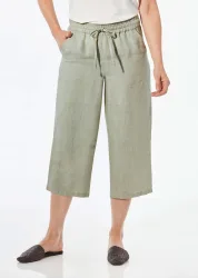 Leinenhose VERA mit weitem Bein - graugrün - Gr. 26 von Goldner Fashion