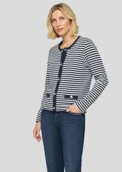 Shirtjacke aus Jersey mit Druckknöpfen - blau / weiss - Gr. 42 von Goldner Fashion