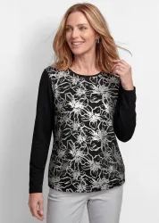 Blusenshirt mit Blumenmuster und Folienprint - schwarz / gemustert - Gr. 21 von Goldner Fashion