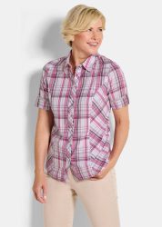 Karo-Bluse aus reiner Baumwolle - rosé / kariert - Gr. 24 von Goldner Fashion