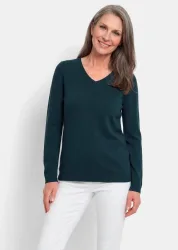 Pullover mit V-Ausschnitt aus COTTAMIRA - petrol - Gr. 20 von Goldner Fashion