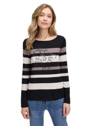 Jersey-Shirt mit Glitzersteinen - schwarz / beige / braun - Gr. 42 von Goldner Fashion