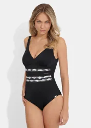 Badeanzug mit leichtem Shaping-Effekt - schwarz / goldfarben / gemustert - Gr. 38 D von Goldner Fashion