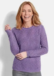 Weicher Ajourpullover mit Glanzgarn - lila - Gr. 52 von Goldner Fashion