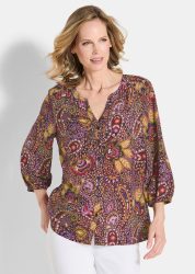 Bluse aus reiner Viskose - orange / schwarz / gemustert - Gr. 19 von Goldner Fashion