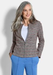 Jersey-Blazer in Bouclé-Optik - bunt / gemustert - Gr. 22 von Goldner Fashion