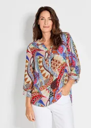 Druckbluse im Unikat-Print - bunt / gemustert - Gr. 48 von Goldner Fashion