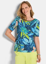 Jersey-Shirt mit U-Boot-Ausschnitt - blau / grün / gemustert - Gr. 20 von Goldner Fashion