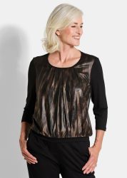 Stretchbequemes Blusenshirt mit schimmerndem Druck - schwarz / kupferfarben / goldfarben / gemustert - Gr. 21 von Goldner Fashion