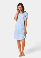 Halbarm-Nachthemd mit Knopfleiste - hellblau / weiss / gemustert - Gr. 36/38 von Goldner Fashion