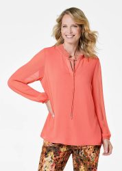 Chiffonbluse mit femininem Ausschnitt - koralle - Gr. 19 von Goldner Fashion