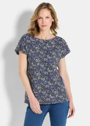 Jersey-Shirt mit überschnittenen Schultern - blau / stein / gemustert - Gr. 46 von Goldner Fashion