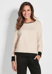 Sweatshirt mit weitem Rundhalsausschnitt - beige / schwarz - Gr. 50 von Goldner Fashion