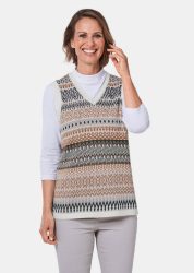 Wunderschöner Pullunder mit Jacquardmuster - grau / camel / gemustert - Gr. 20 von Goldner Fashion