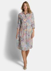 Hemdblusenkleid aus reiner Viskose - salbei / rosé / gemustert - Gr. 25 von Goldner Fashion