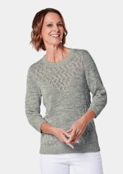 Pullover mit schönem Ajourmuster - graugrün / gemustert - Gr. 20 von Goldner Fashion