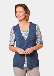 Zeitlose Strickweste mit V-Ausschnitt - rauchblau - Gr. 24 von Goldner Fashion