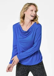 Langarmshirt mit Wasserfall-Ausschnitt - royalblau - Gr. 19 von Goldner Fashion