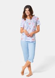 Pyjama mit Halbarm und 3/4-Hose - blau / pink / orange / gemustert - Gr. 18/19 von Goldner Fashion