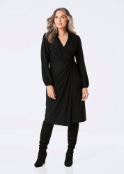 Wickelkleid mit Hemdkragen - schwarz - Gr. 22 von Goldner Fashion