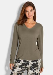 Pyjamashirt aus Viskose - khaki - Gr. 42 von Goldner Fashion