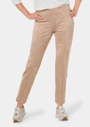 Moderne Leggings in trendigem Velourslederimitat - beige - Gr. 48 von Goldner Fashion