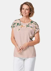 Luftige Chiffonbluse mit floralem Druck - altrosé / geblümt - Gr. 23 von Goldner Fashion