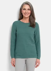 Feiner Strickpullover mit U-Boot-Ausschnitt - graugrün - Gr. 20 von Goldner Fashion