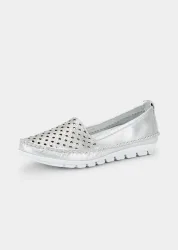 Leder-Slipper mit Wechselfussbett - silberfarben - Gr. 36 von Goldner Fashion