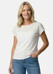 Shirt mit Spitze aus Baumwolle und Jersey - weiss - Gr. 48 von Goldner Fashion