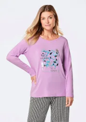 Langarmshirt mit Glitzer-Druck - flieder / gemustert - Gr. 19 von Goldner Fashion
