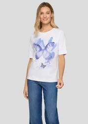T-Shirt mit Schmetterlingen und Glitzersteinen - weiss - Gr. 40 von Goldner Fashion