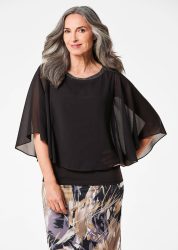 Blusenshirt mit weiten Chiffon-Ärmeln - schwarz - Gr. 24 von Goldner Fashion
