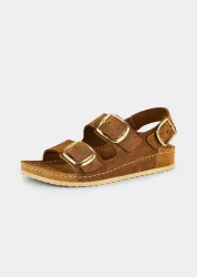 Leder-Sandalen mit goldfarbenen Schnallen - cognac - Gr. 36 von Goldner Fashion