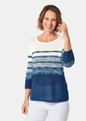 Leichter Pullover mit tollem Ringelmuster - royalblau / gemustert - Gr. 46 von Goldner Fashion