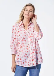 Bluse mit Hemdkragen - koralle / getupft - Gr. 22 von Goldner Fashion