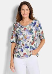 Jerseyshirt mit Wasserfallausschnitt - bunt / gemustert - Gr. 22 von Goldner Fashion