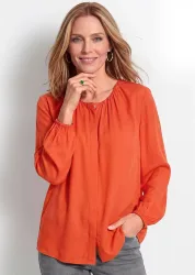 Satinbluse mit verdeckter Knopfleiste - terrakotta - Gr. 44 von Goldner Fashion